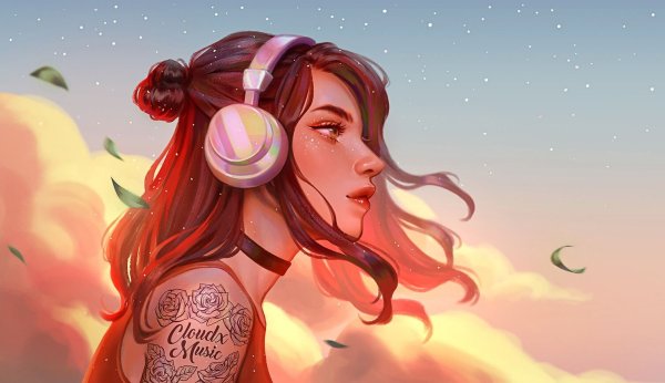 Девушка в наушниках арт