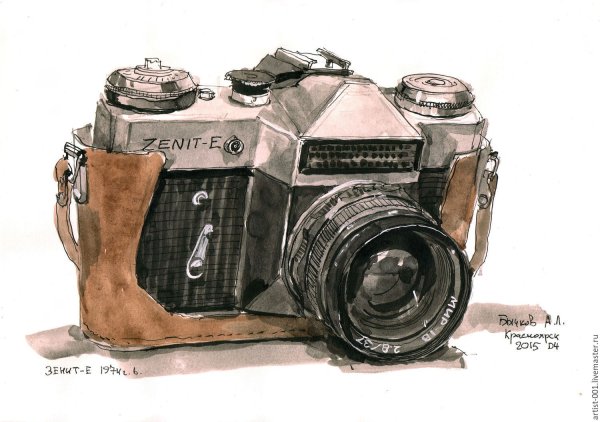 Ретро акварель фотоаппарат