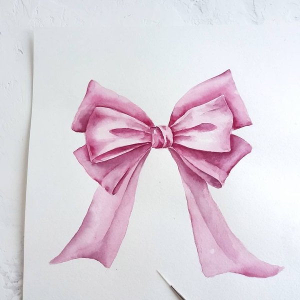 Розовый бант акварель