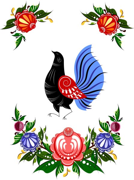 Элемент Городецкой росписи "Городецкий фазан"