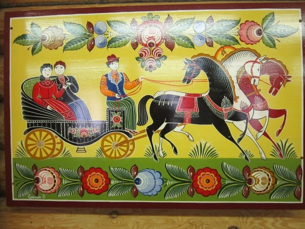 Городецкая роспись плакат на белом фоне в большом разрешении