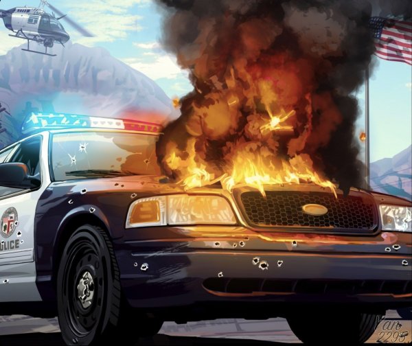 Горящая машина арт