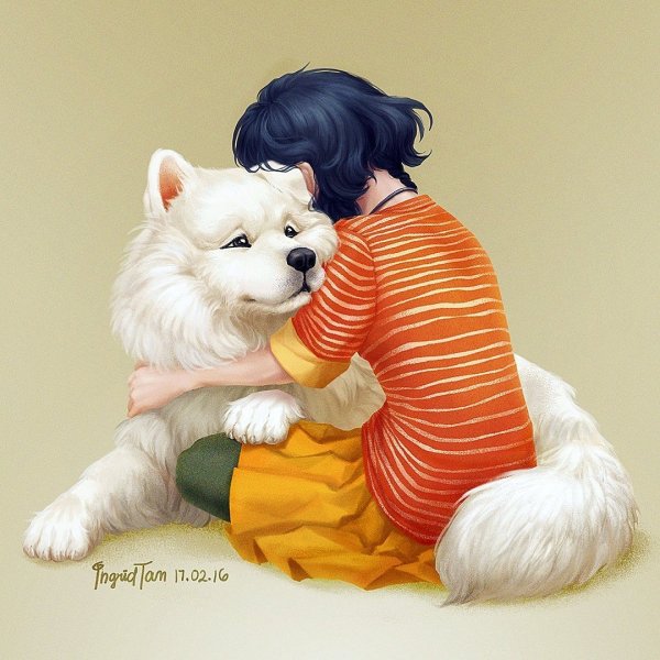 Нарисовать девушку с собакой