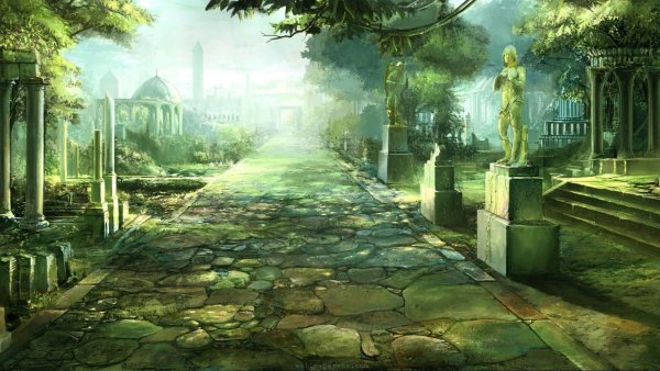 Эльфийские сады руины фэнтези арт