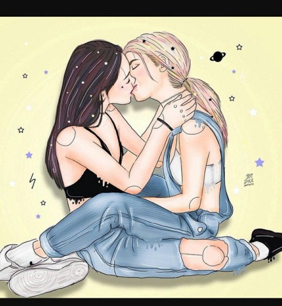 Две девушки рисунок любовь