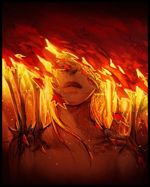 Парень горит в огне арт