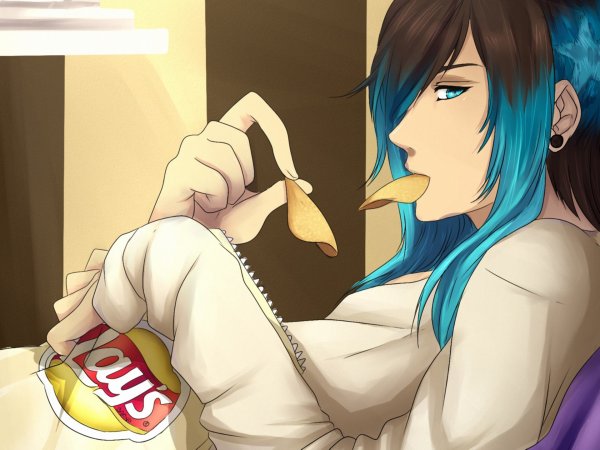 Аниме парень с длинными синими волосами