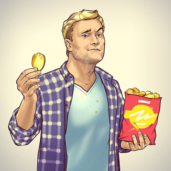 Мужик с чипсами арт