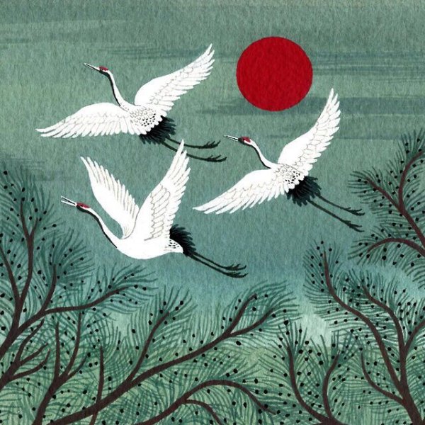 Японский орнамент древней Японии журавль