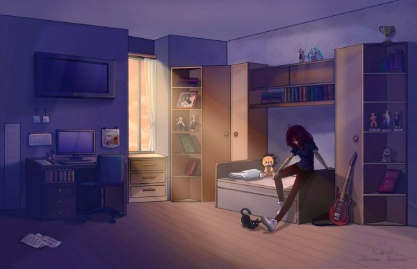 Комната с кроватью аниме