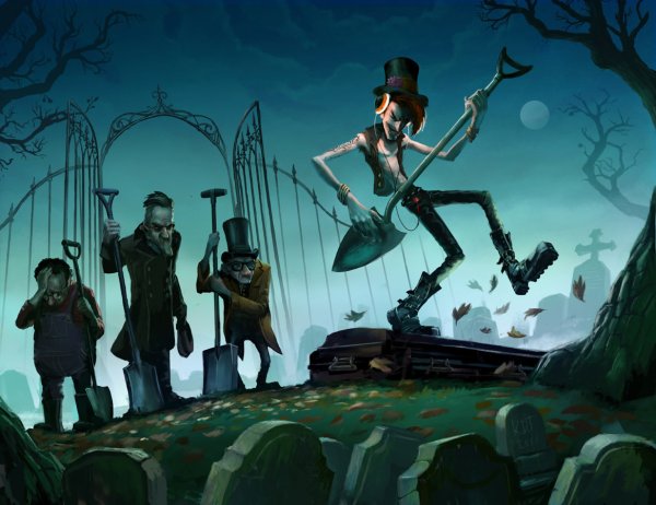 Человек на кладбище арт