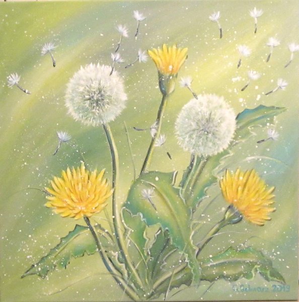 Одуванчики красками
