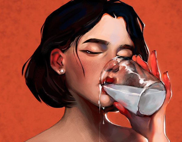 Девушка со стаканом арт