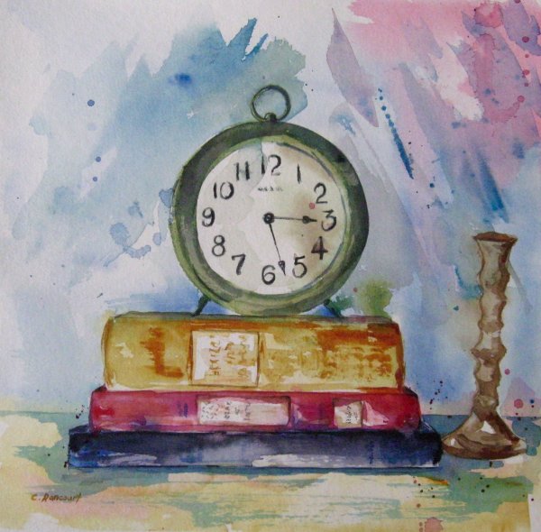 Часы акварель
