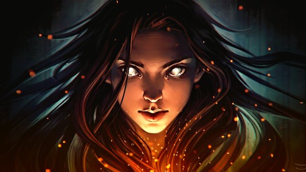 Девушка с горящими глазами арт
