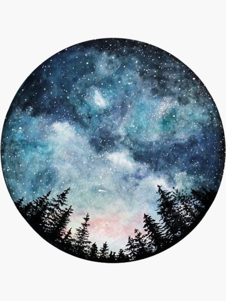 Акварельный пейзаж в круге