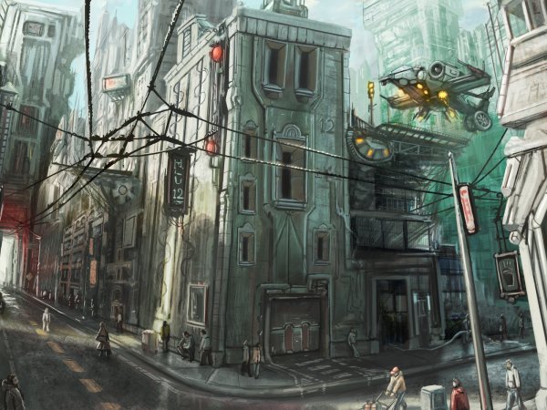 Sci-Fi Art город киберпанк антиутопия