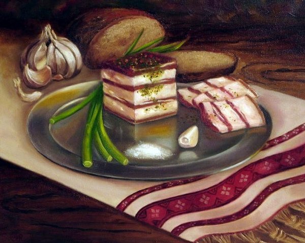 Натюрморт с салом и хлебом