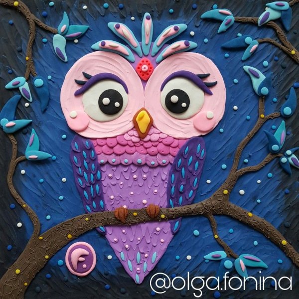 Пластилиновая живопись для детей Сова