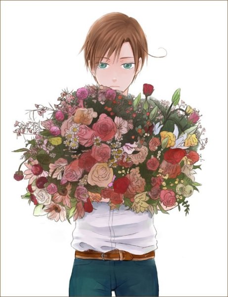 Аниме парень с букетом