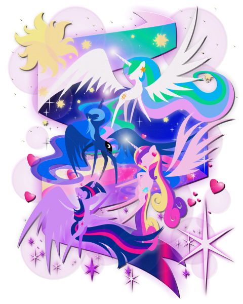 Селестия и Луна и Каденс и Искорка