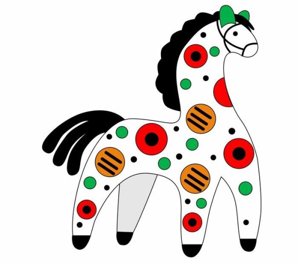 Дымковская роспись конь