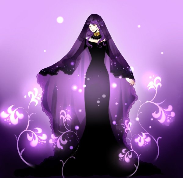 Аниме девушка в фиолетовом платье