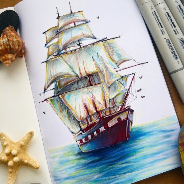 Морская тема карандашом