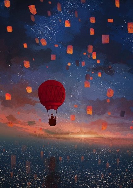 Воздушный шар в небе арт