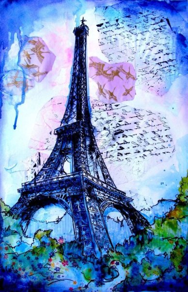 Эйфелева башня акварель