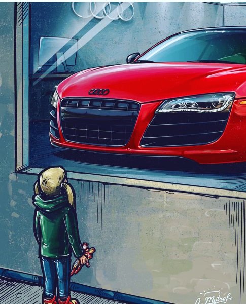 Мальчик у витрины с автомобилем