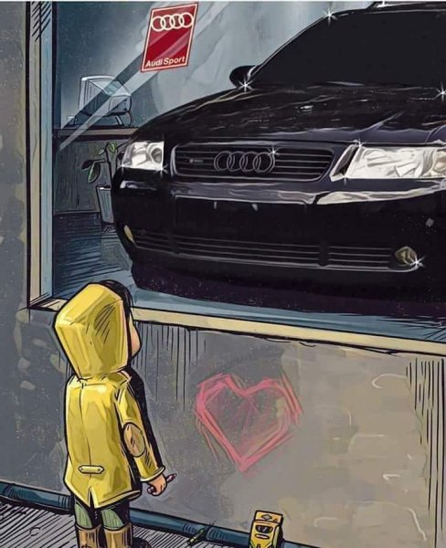 Арт мальчик у витрины с автомобилем