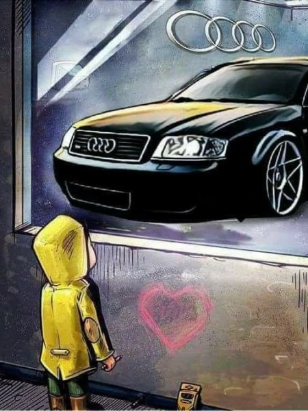 Мальчик у витрины с машиной Ауди