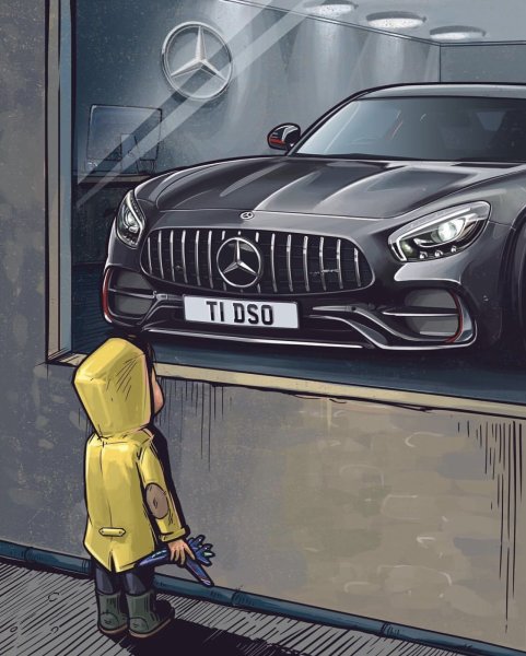 Мальчик у витрины с автомобилем