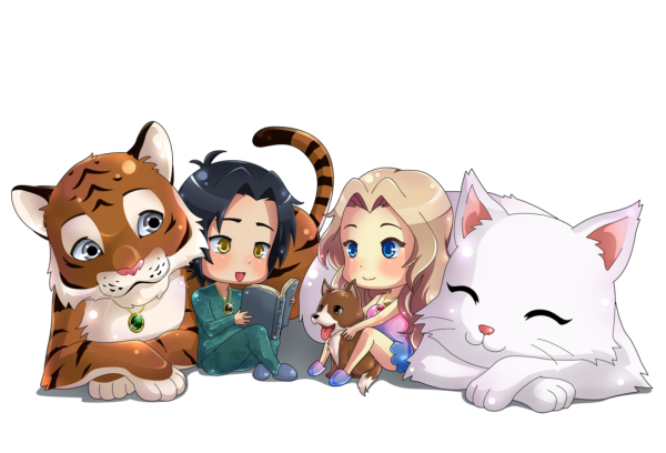 Аниме собака и кошечка