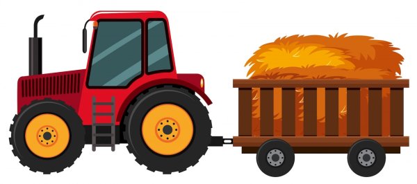 Трактор мультяшный с тележкой