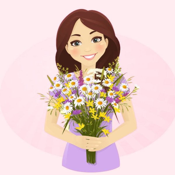 Мультяшная женщина в цветах