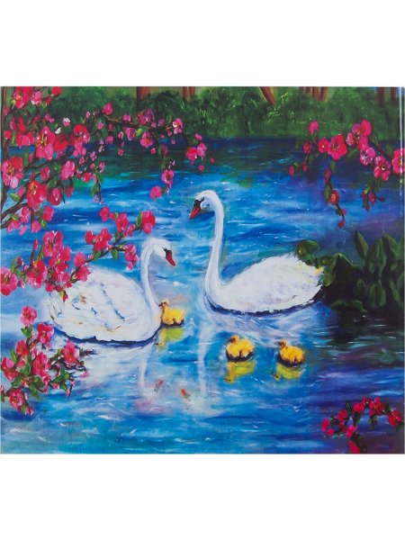 Алмазная мозаика лебеди на озере с подрамником