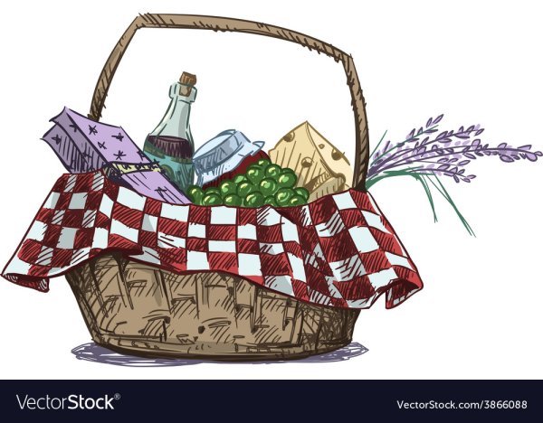 Корзинка для пикника акварелью