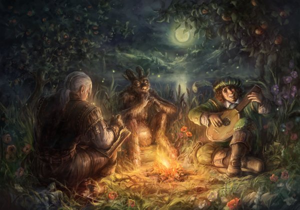 Ведьмак у костра арт