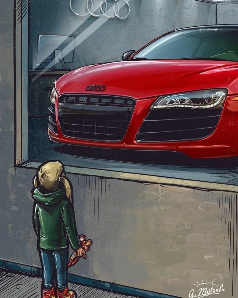 Мальчик у витрины с автомобилем