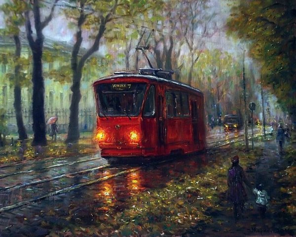 Живопись Пятигорск красный трамвай