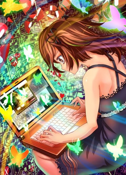Аниме девушка за компьютером