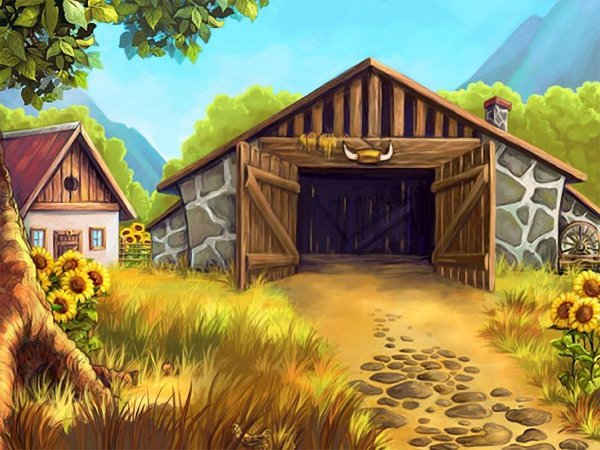 Хлев деревня иллюстрация для детей