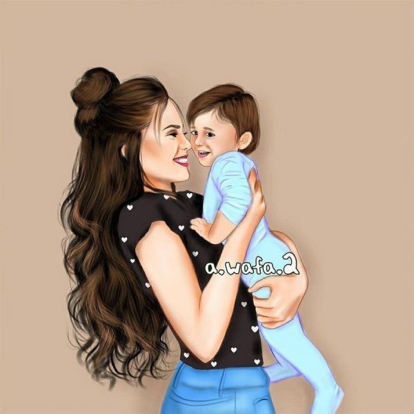 Мультяшная девушка с ребенком