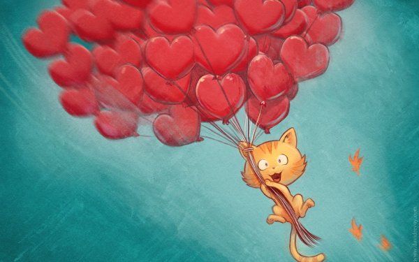 Котик с шариком сердечком