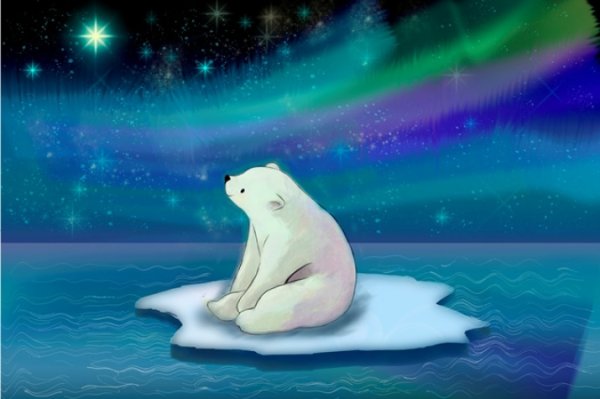 Рисование Умка и Северное сияние