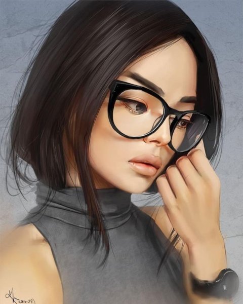 Нарисованная девушка в очках