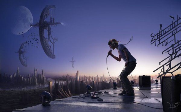 Человек в городе арт