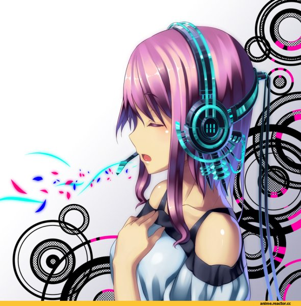 Аниме девушка в наушниках